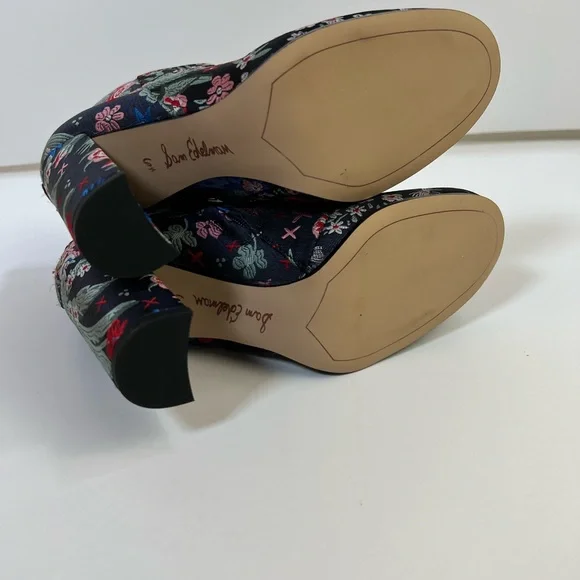 Sam Edelman Floral Embroidered Ankle Booties Block Heel Zip Sz 6.5 - Picture 11 of 16